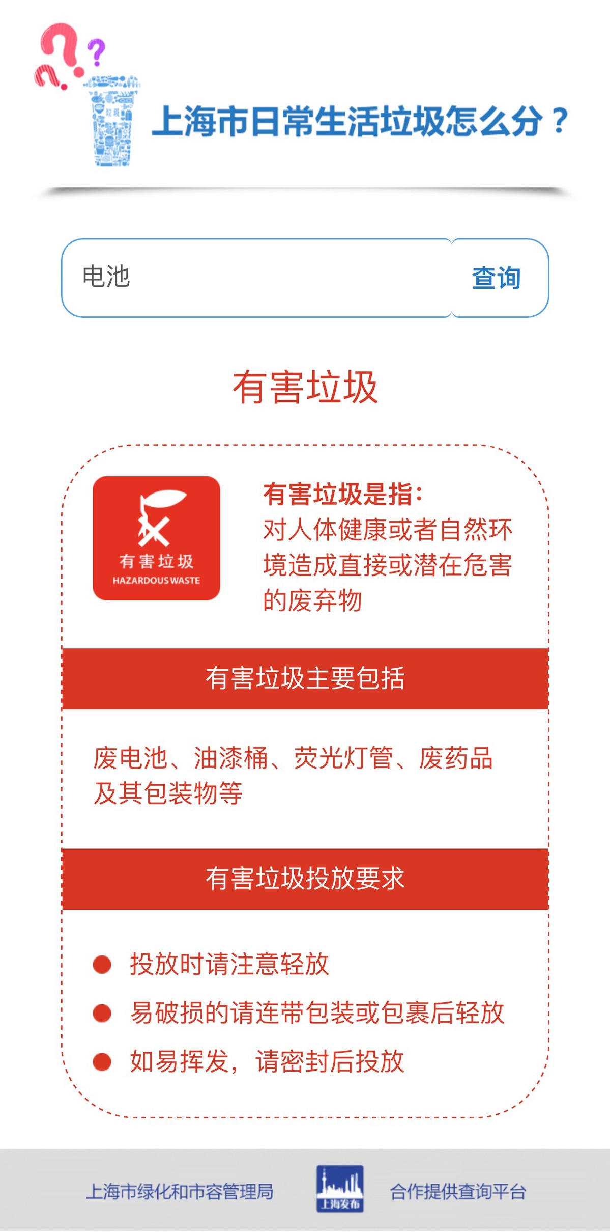通过@绿色中国 垃圾分类查询平台检索查询