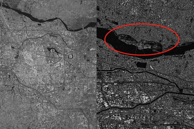 中国卫星镜头中的河南暴雨洪灾前后对比
