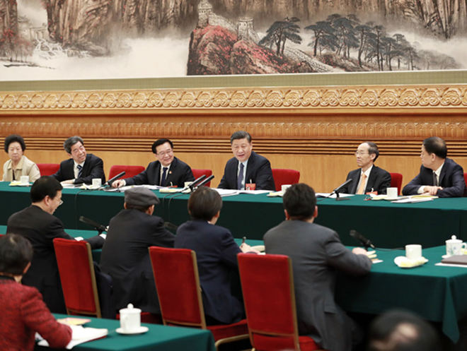 2019年3月8日，习近平参加十三届全国人大二次会议河南代表团的审议。