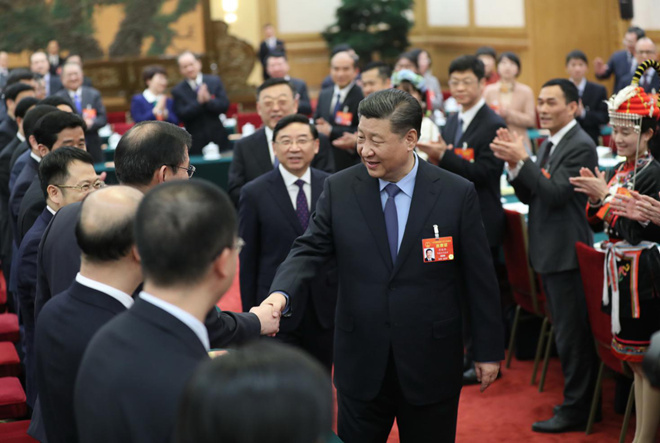 2019年3月10日下午，习近平参加十三届全国人大二次会议福建代表团的审议。