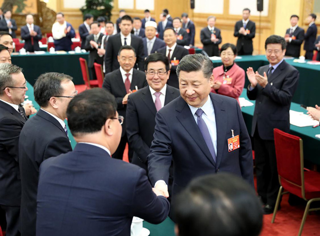 2019年3月7日，习近平参加十三届全国人大二次会议甘肃代表团的审议。