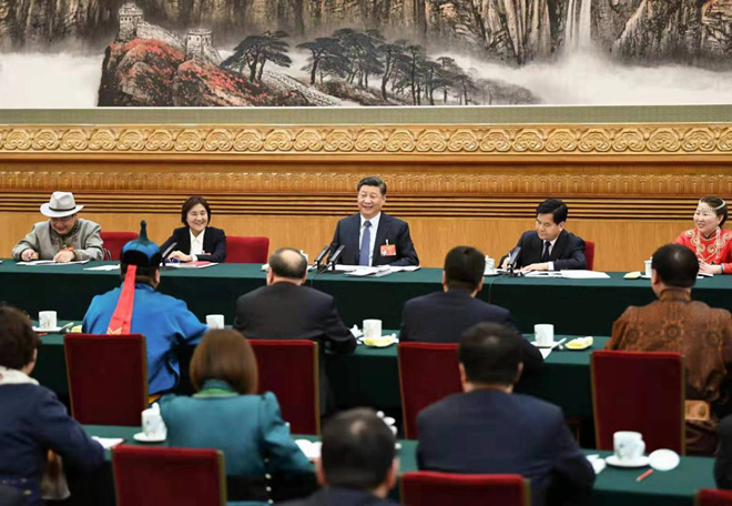 2019年3月5日，习近平参加十三届全国人大二次会议内蒙古代表团的审议。