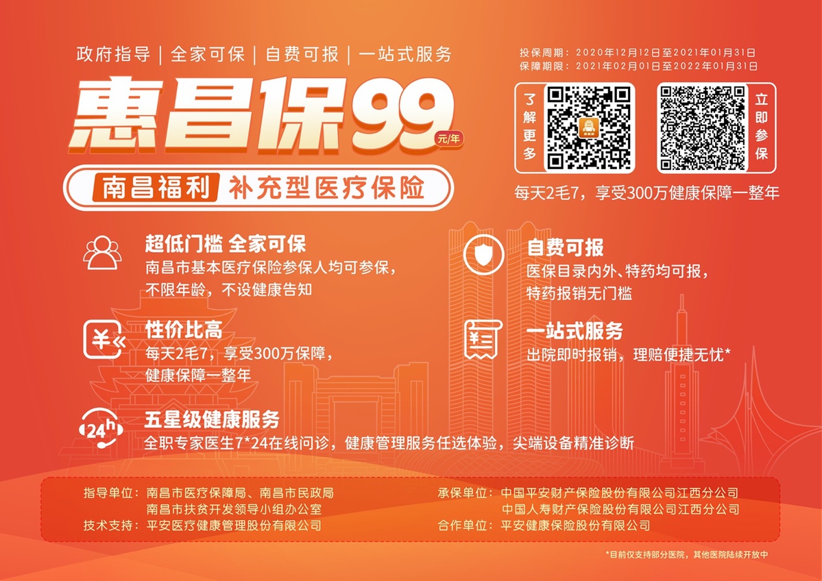 南昌人专属补充医疗保险惠昌保来了每天2毛7享受300万健康保障一整年