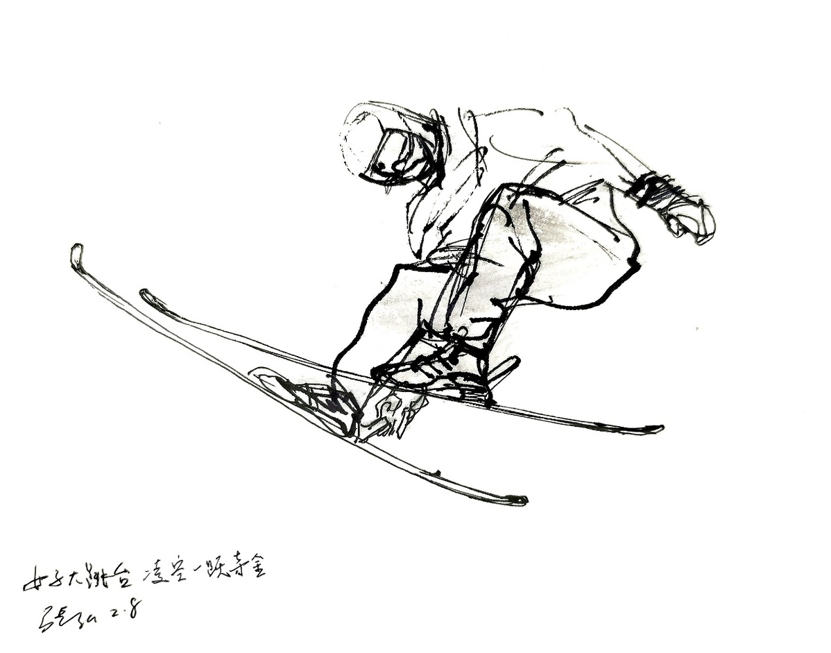 冬奥会滑雪人物素描图片