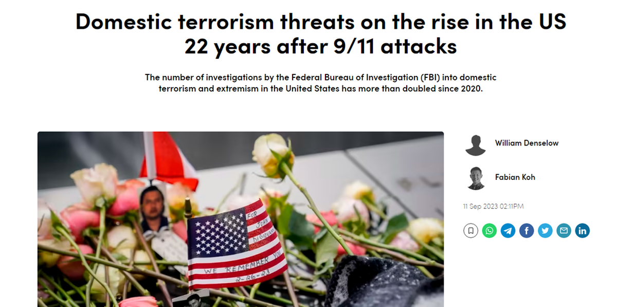“9·11”恐袭22周年：美国国内恐怖主义盛行，暴力极端分子成新威胁