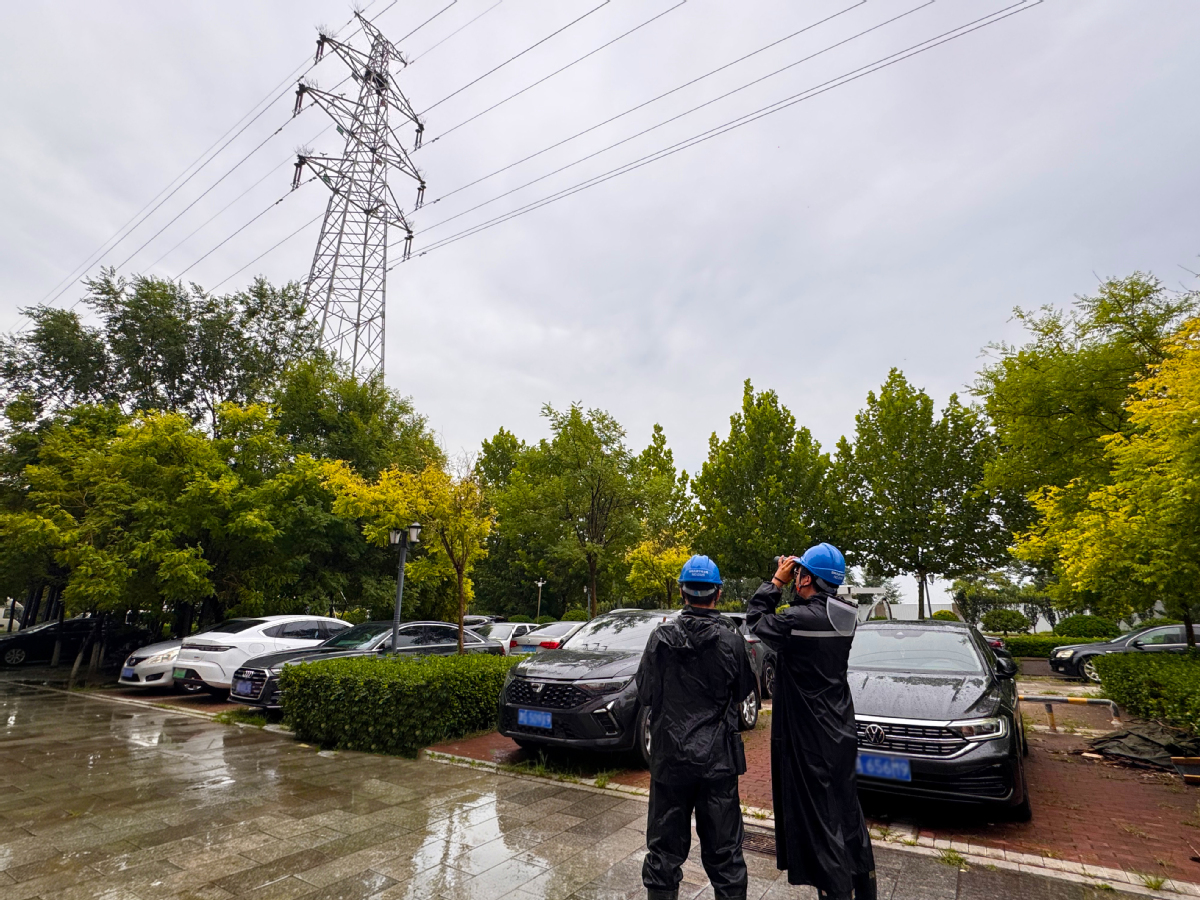 国网天津宁河公司员工对110千伏宁板线、韩板金翠路支线开展雨后特巡，排查线路隐患，保障设备安全稳定运行 。（张茜 摄）